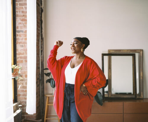 Samara Joy may be a star onstage, but her social media presence is more that of an unretouched downhome girl from the Bronx than a diva. At 26, she only recently moved from her family’s home (where she stores her five Grammys) to her own apartment in Harlem. (Photo by Gus Black, courtesy artist management)