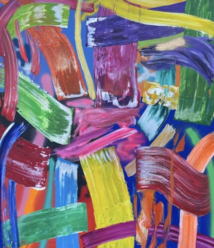 "El Salto al Vacío / The Leap of Faith” 70 x 60 inches.  Mixed media on canvas. 2024