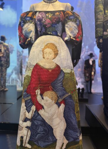 A mosaic-like embroidered jacket required the constant work of five artisans over seven months and is in the exhibition "From the Heart to the Hands: Dolce & Gabbana" now at ICA Miami through June. (Photo by Jane Wooldridge)