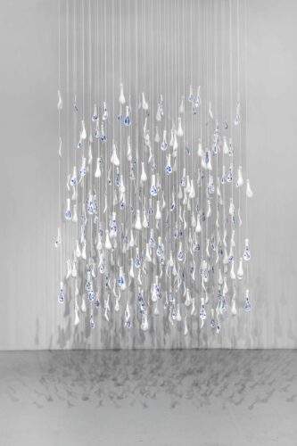 MaiYap, "The Gathering," 2026. Porcelain, ink and Panamanian jute twine.110 x 49 x 43 inches. (Photo courtesy of the artist)