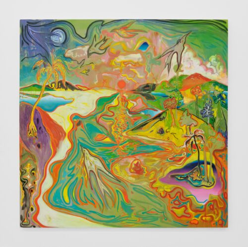Alejandro Piñeiro Bello, "Adios A Cuba," 2026, Oil on linen, 90 x 90 in.(Photo by Rodrigo Gaya, courtesy of KDR, Miami)