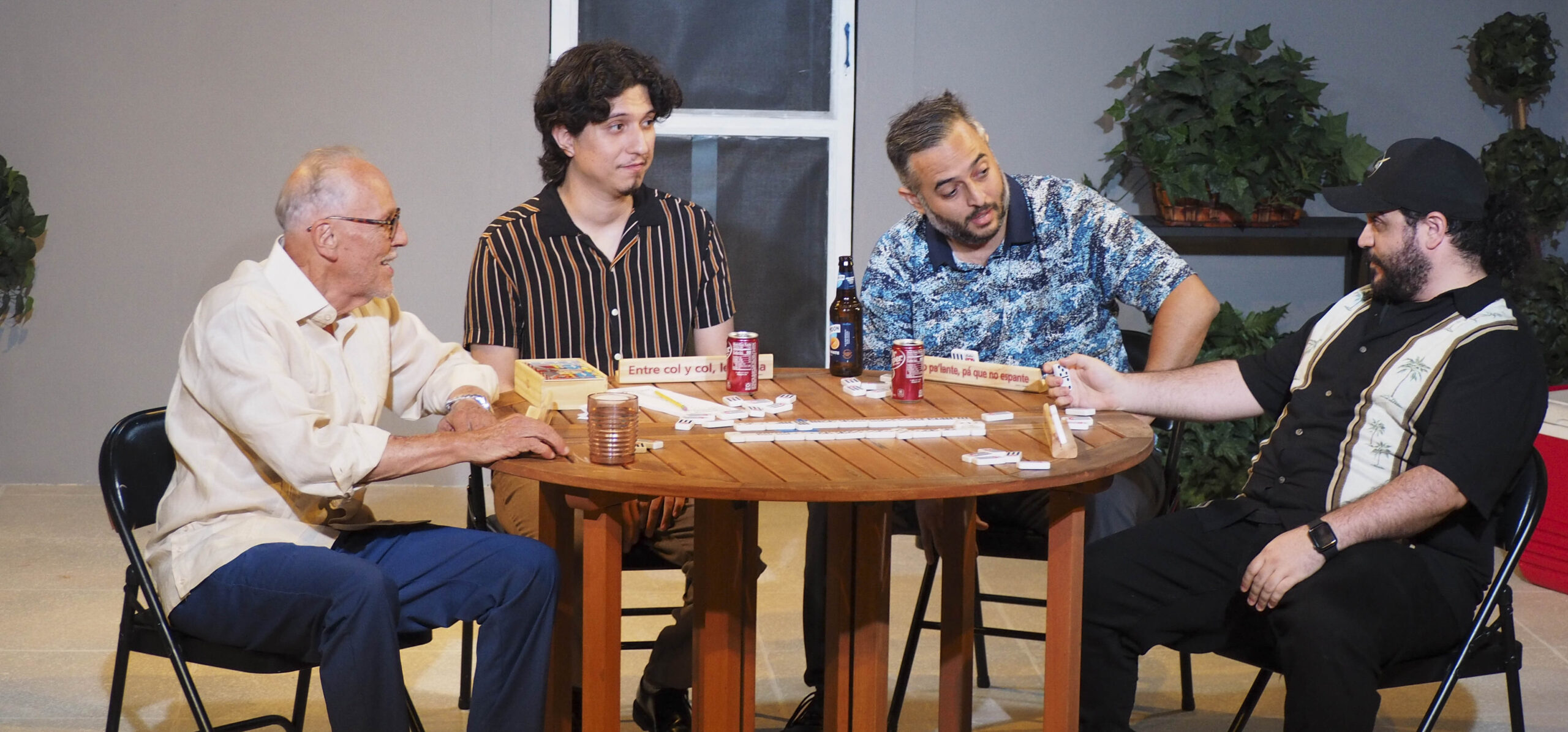 From left, Douglas Gonzalez as Oswaldo, Alejandro Arreola as Julio, Daniel Nieves as Martin, and Nicholas Valdes as Manny in "Salida" by Nicholas Quintana. (Photo by XXX, courtesy of Main Street Players)